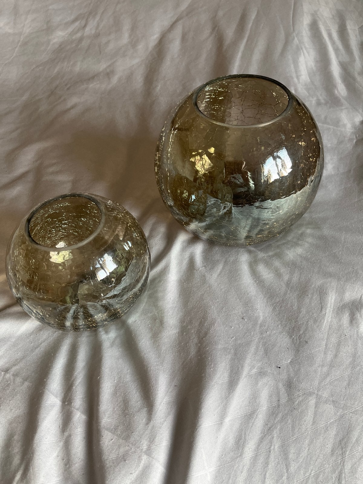 Set van 2 sfeervolle windlichten van glas, Overige stijlen, Ophalen of Verzenden, Zo goed als nieuw, Goud