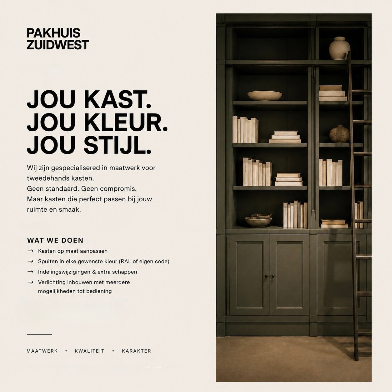 Grote Landelijke Boekenkast met Bibliotheek ladder #K41, Huis en Inrichting, Met deur(en), 200 cm of meer, Pakhuis Zuidwest, Ophalen of Verzenden