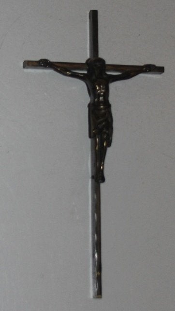 kruisbeeld metaal 20 x 10 cm  116248, Ophalen of Verzenden, Zo goed als nieuw, Beeld(je), Christendom | Katholiek