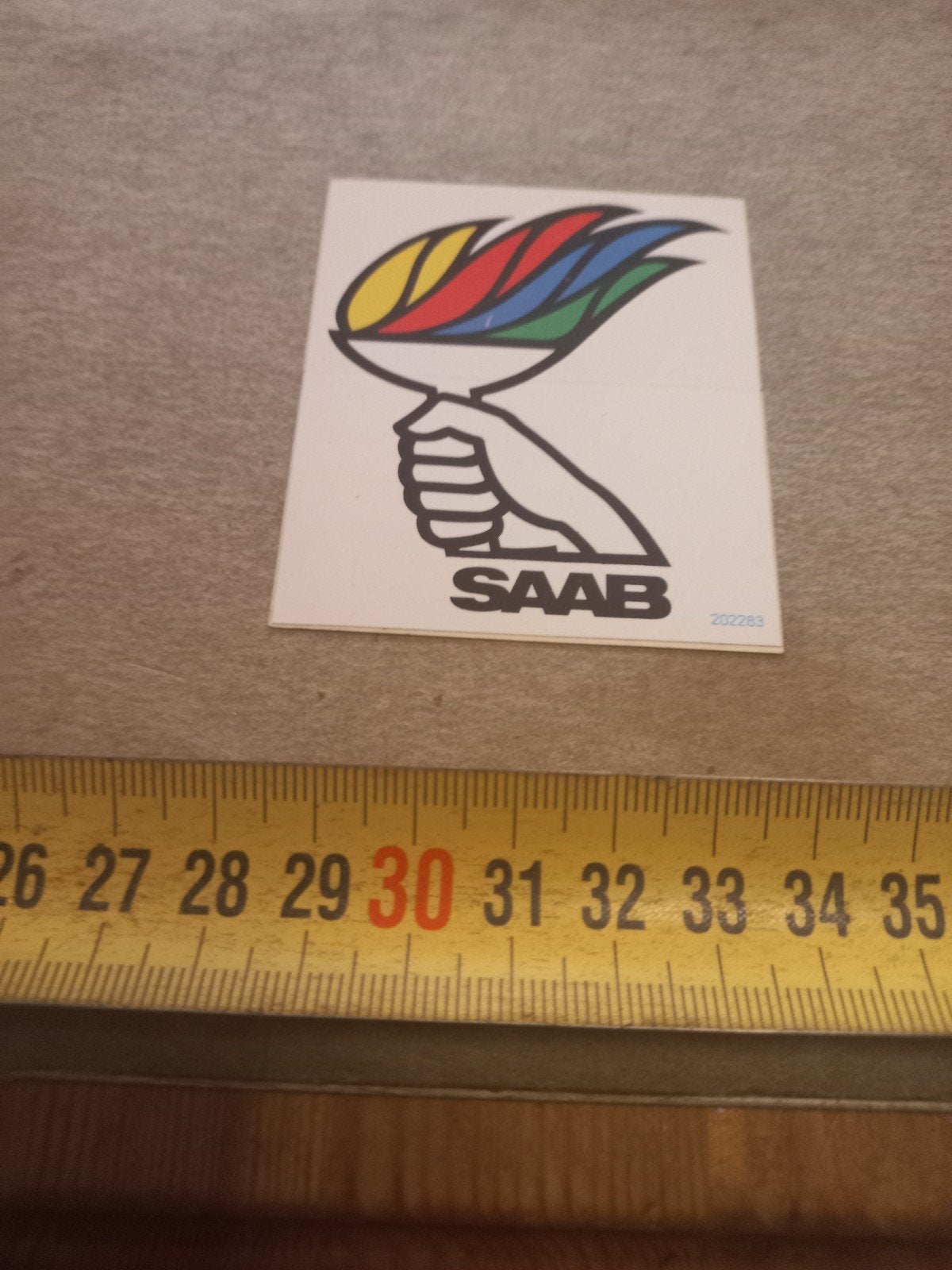 Vintage Saab Olympische fakkel sticker, Ophalen of Verzenden