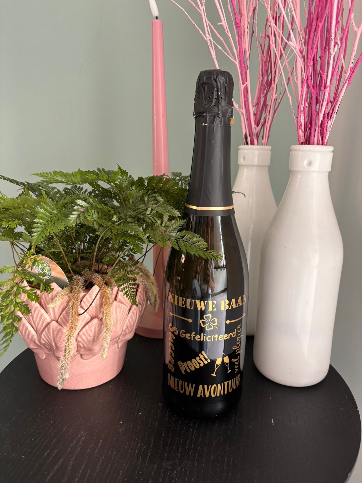 Nieuwe baan - gepersonaliseerde fles bubbels, Ophalen of Verzenden, Nieuw