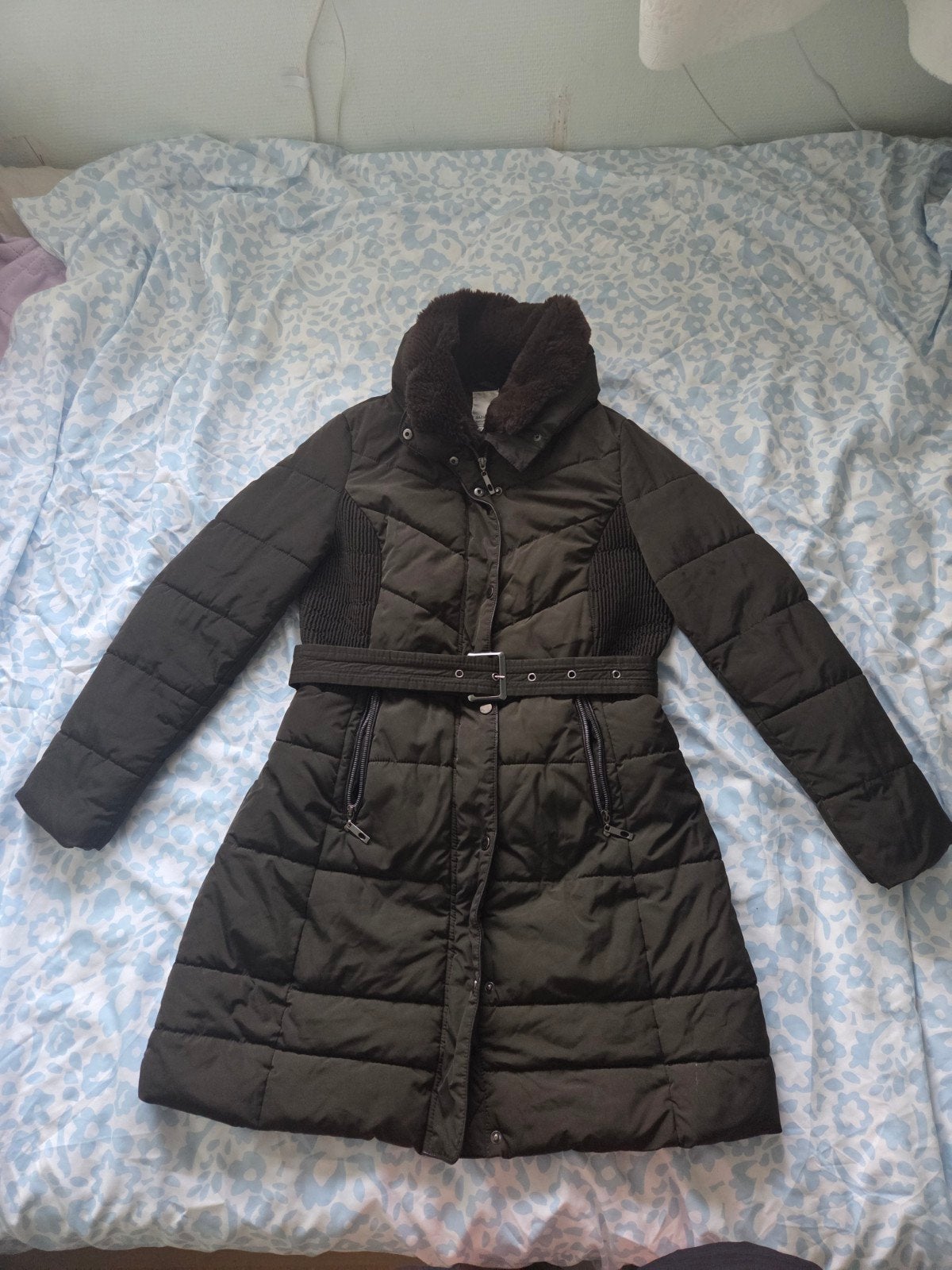 SA.HARA edition Gewatteerde Jas met Bontkraag en Riem, Kleding | Dames, Jassen | Winter, Maat 38/40 (M), Bruin, Ophalen of Verzenden
