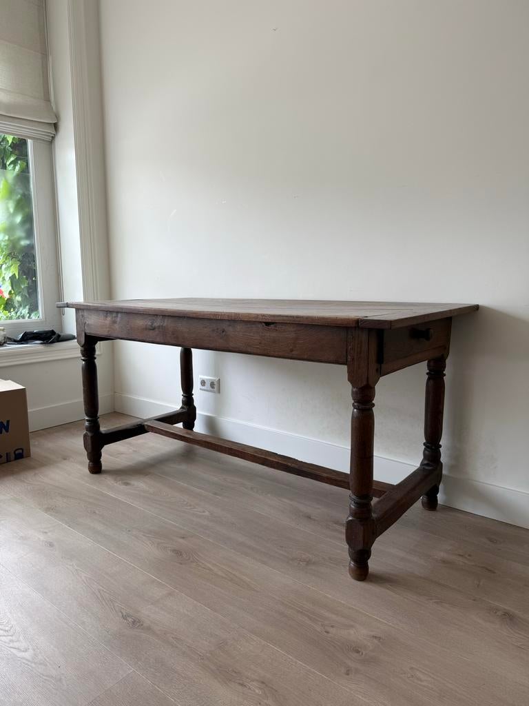 Antieke eikenhouten tafel, Ophalen, Gebruikt, 100 tot 150 cm, Eikenhout