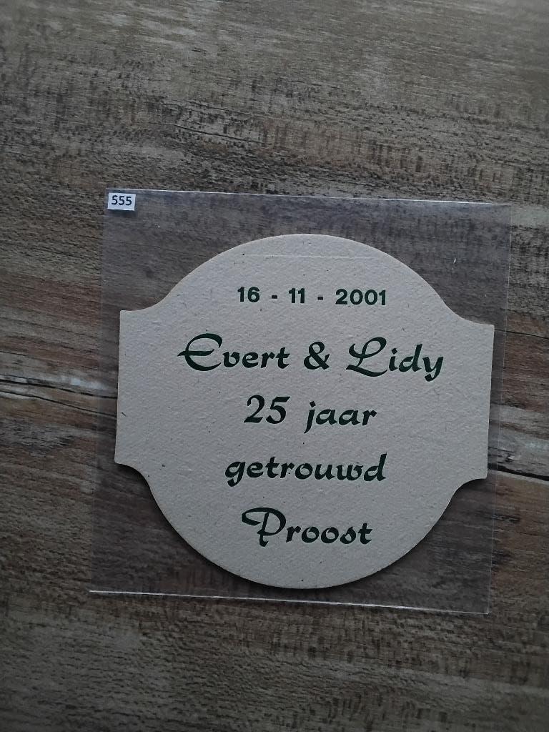 Grolsch bier viltje met opdruk evert & lidy gvg nr. 555, Verzamelen, Biermerken, Ophalen of Verzenden, Nieuw, Viltje(s), Grolsch