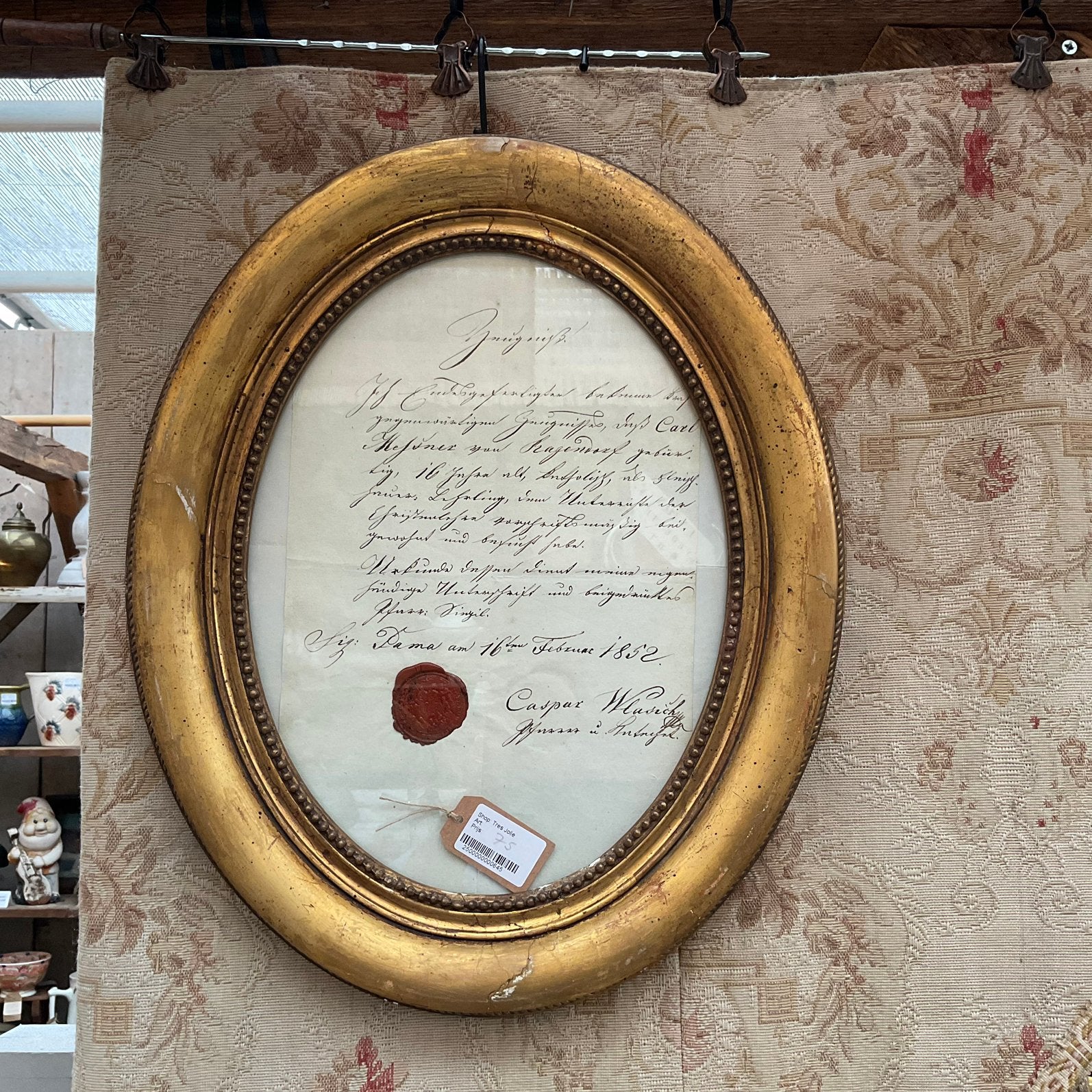 Ovale bois doré lijst met lakzegel *flooe epe*, Antiek en Kunst, Ophalen of Verzenden