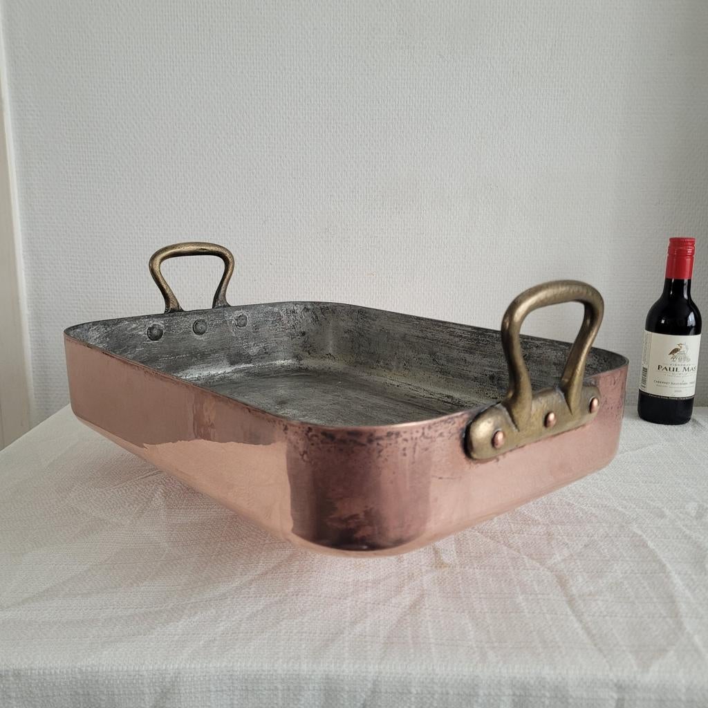 Demuynck antieke koperen pan braadslee ovenschaal braadpan, Ophalen of Verzenden, Gebruikt, Overige materialen, Koekenpan of Braadpan