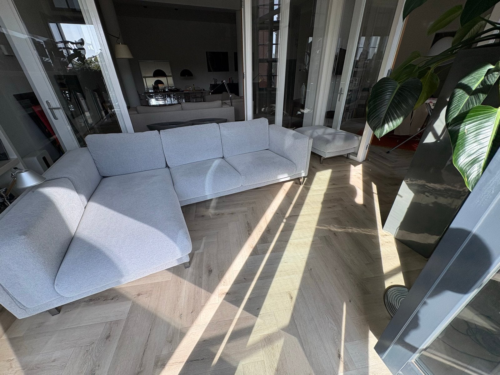 IKEA NOCKEBY hoekbank lichtgrijs + hocker | topstaat, Ophalen, 250 tot 300 cm, 100 tot 125 cm, Hoekbank