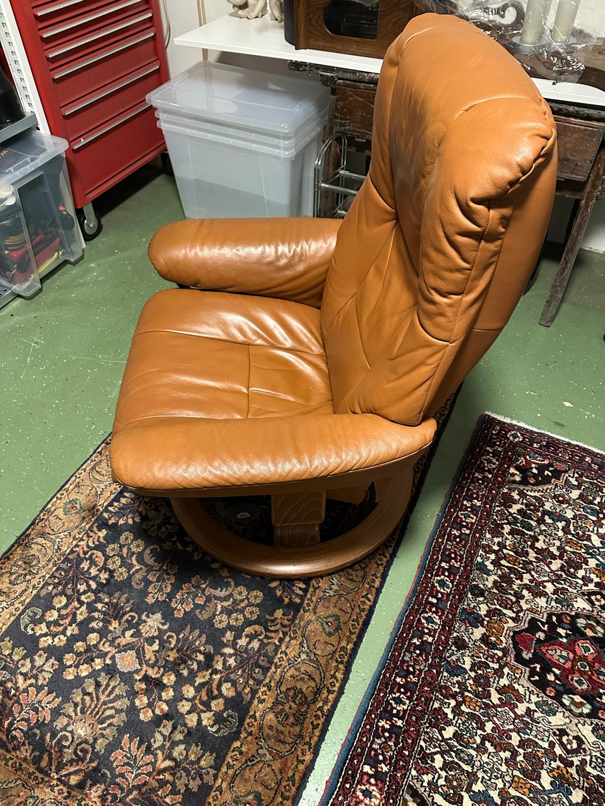 Leren fauteuil met draaivoet - Cognac kleur, Huis en Inrichting, Fauteuils, Ophalen, Gebruikt, Leer, 75 tot 100 cm
