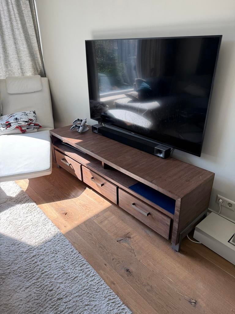 Stijlvol TV-meubel van hout met lades, Ophalen, Gebruikt, 150 tot 200 cm, Minder dan 100 cm