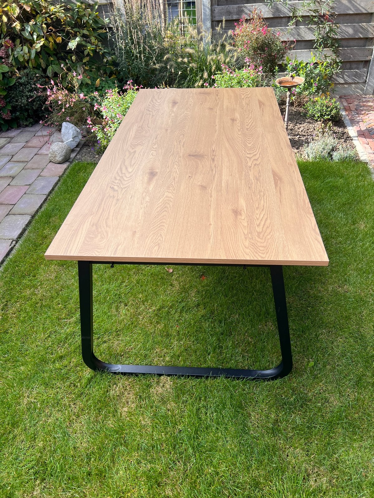 Eettafel Brigitte rechthoekig - eiken/zwart - 180x90 cm, Ophalen, 50 tot 100 cm, Zo goed als nieuw, Vijf personen of meer