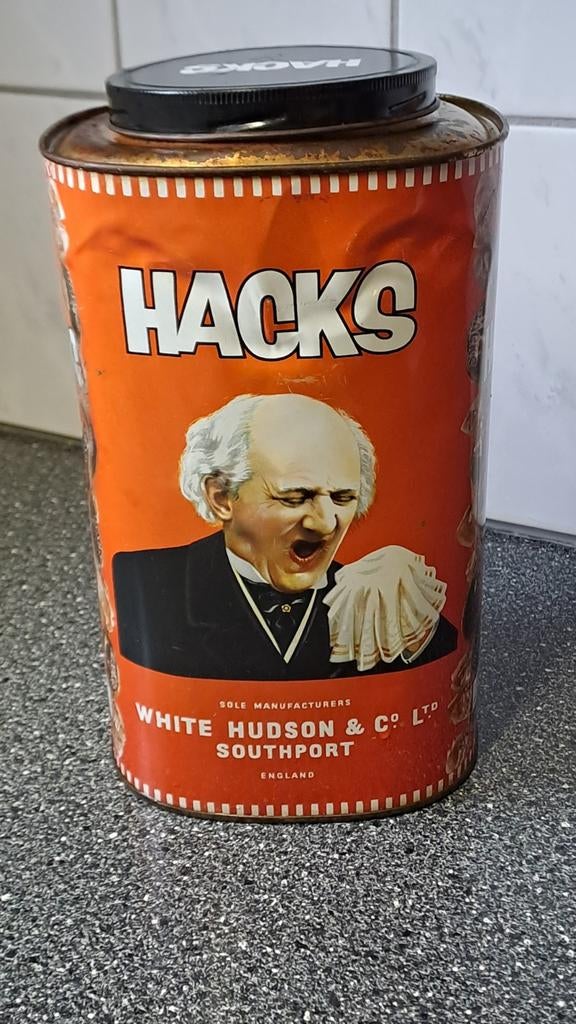 Vintage Hacks blik - White Hudson & Co Ltd - Engeland, Verzamelen, Merken en Reclamevoorwerpen, Gebruikt, Reclamebord, Ophalen of Verzenden