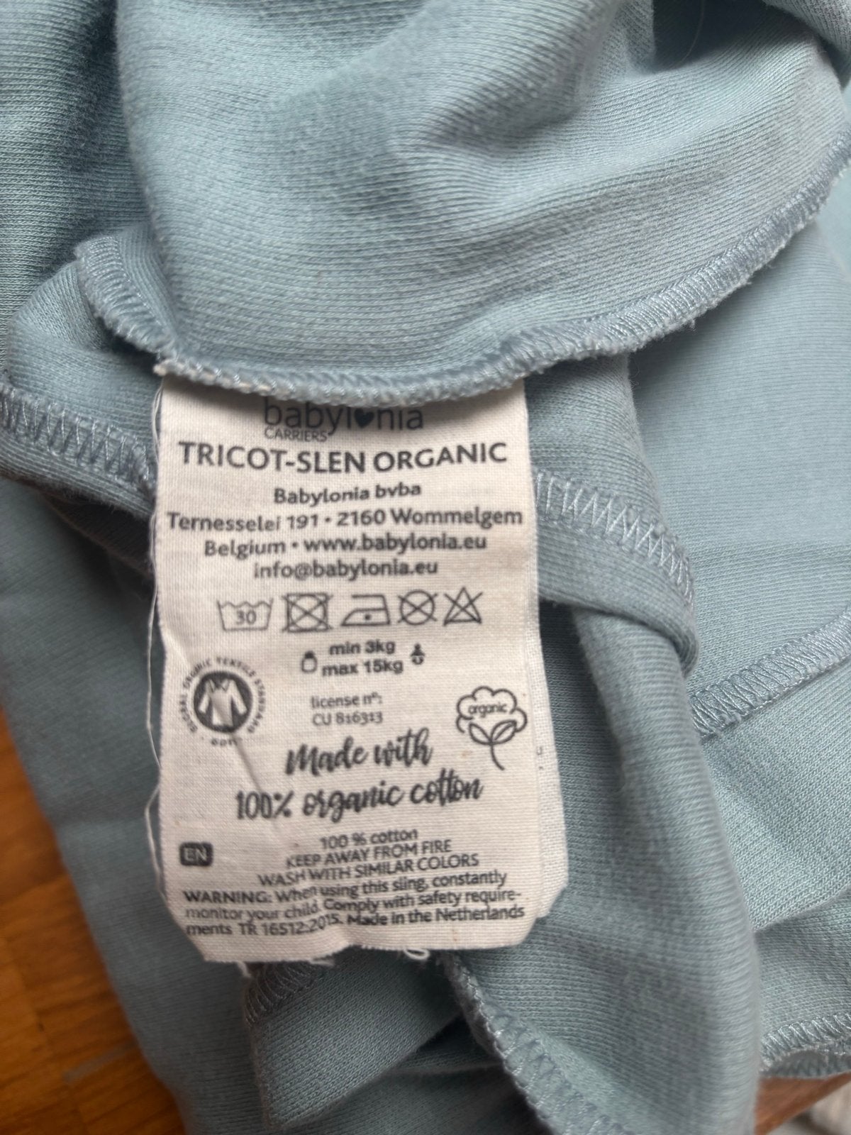 Babylonia Tricot-Slen Organic Draagdoek 3-15 kg, Overige merken, Draagdoek, Ophalen of Verzenden, Zo goed als nieuw
