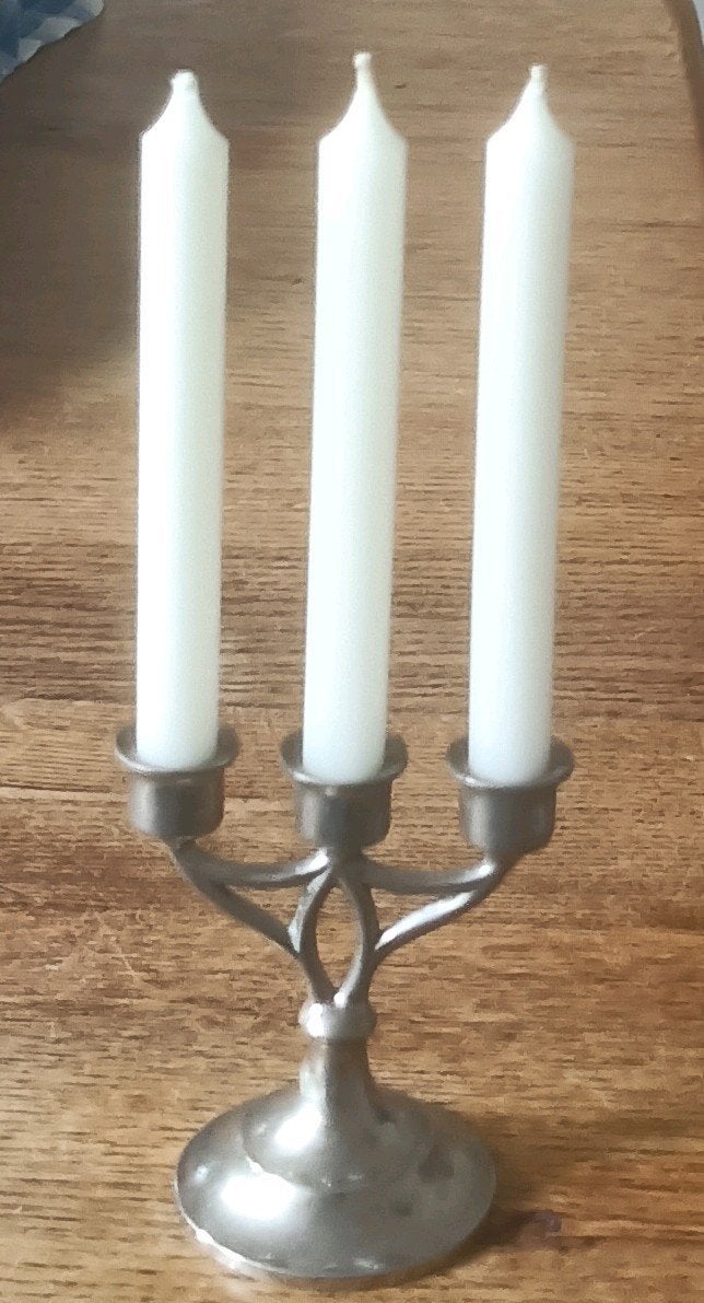 retro kandelaartje made in W Germany gratis kaarsjes, Gebruikt, 7 cm, Ophalen of Verzenden, Metaal