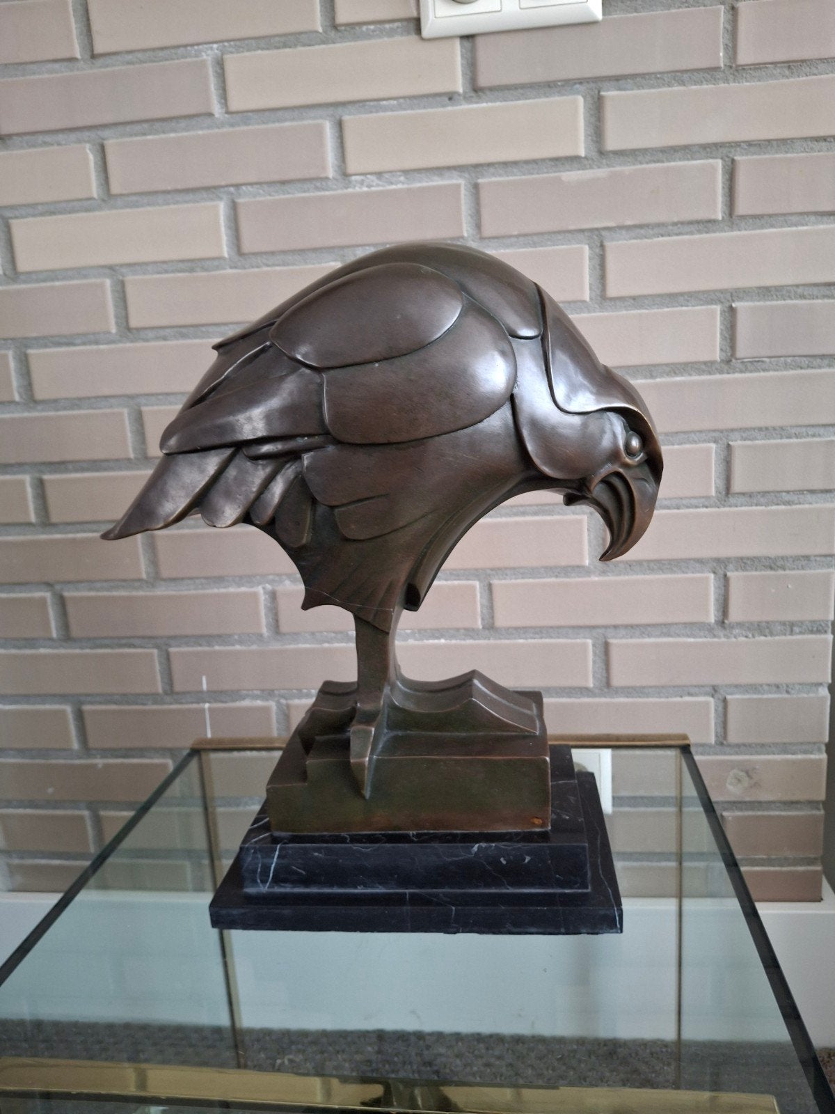 Bronzen Adelaar Beeld op Marmeren Sokkel - Art Deco Stijl, Ophalen of Verzenden