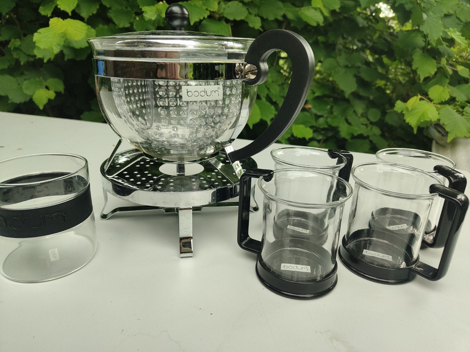 Bodum theeset theepot 4 glazen met houder glas theezakjes, Ophalen of Verzenden, Zo goed als nieuw