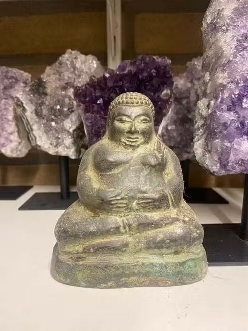 Bronzen Sangkajai Boeddha – 10 cm, 10 cm, Ophalen of Verzenden, Nvt, Bruin