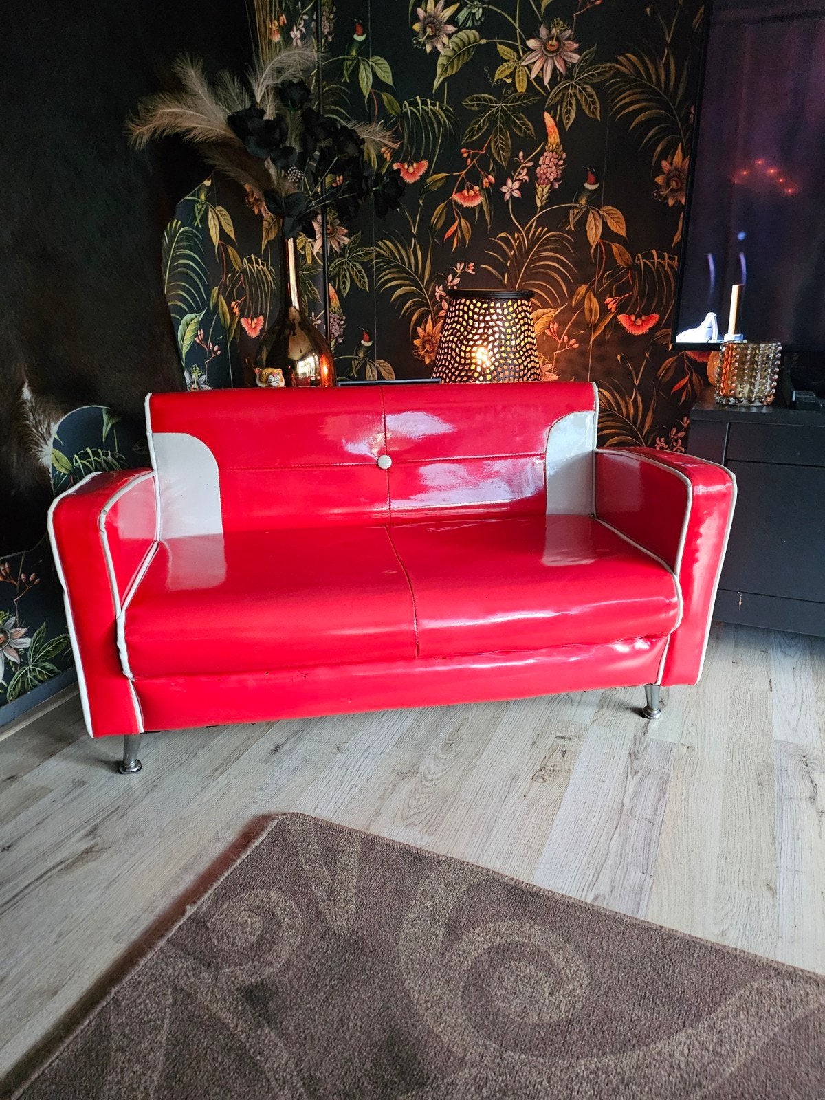 Retro '50s Diner Kinderbank / Decoratiebank Rood/Wit, Ophalen, Gebruikt, Tweepersoons, 75 tot 100 cm