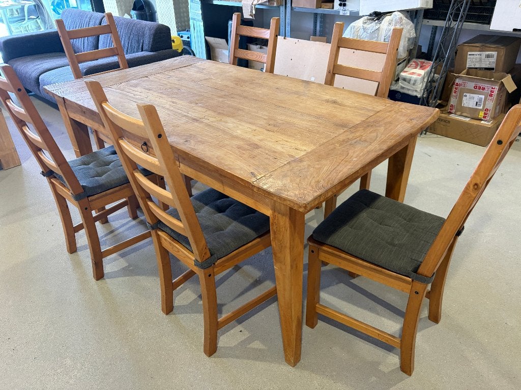 Landelijke Grenen Eethoek: Grote Tafel inclusief 6 Stoelen, Huis en Inrichting, Ophalen, Gebruikt, 50 tot 100 cm, Vijf personen of meer