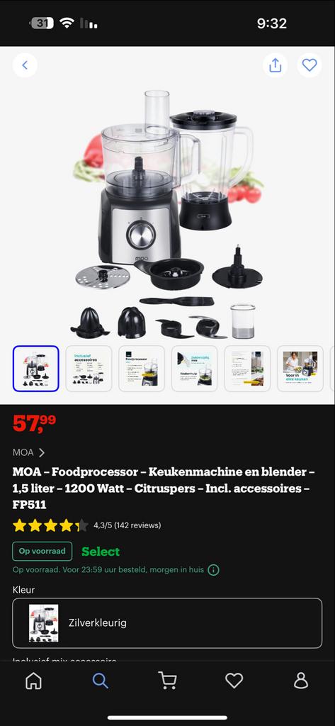 MOA Foodprocessor met blender en citruspers, 1 tot 2 liter, Ophalen of Verzenden, Nieuw