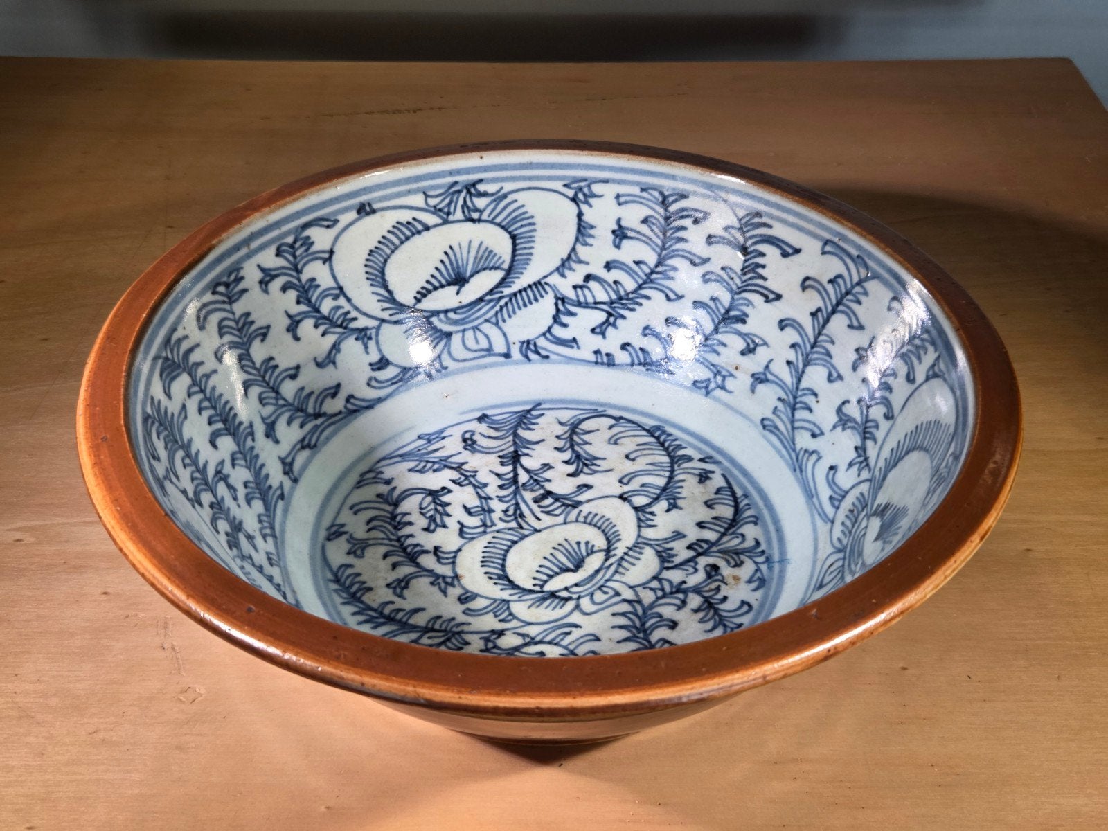 AD17 Antieke Chinese Kapucijner kom met blauw-wit decor, 28, Ophalen of Verzenden