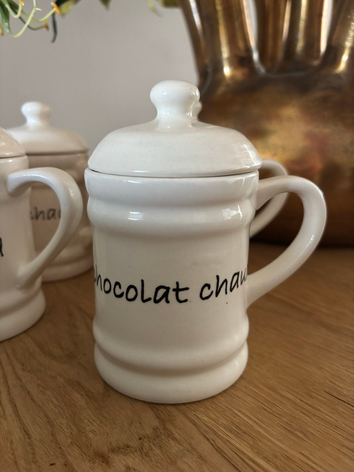 4 Rivièra Maison mokken "Chocolat Chaud", Ophalen, Gebruikt, Steen/keramiek, Wit