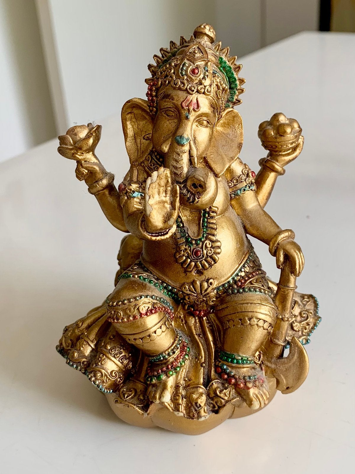 Mooi gips beeld God Ganesha, Xenos, Ophalen of Verzenden, Zo goed als nieuw, Goud, 14 cm