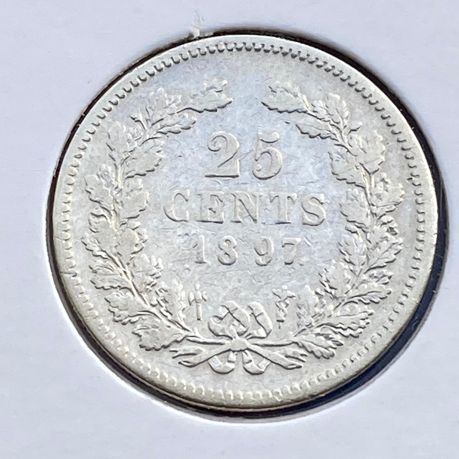 25 Cent Zilver uit 1897 van Wilhelmina, Verzenden, Zilver, 25 cent, Koningin Wilhelmina