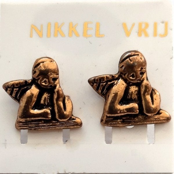 Goudkleurige Putti Engeltjes oorbellen (57), Overige materialen, Nieuw, Ophalen of Verzenden, Knopjes of Stekers