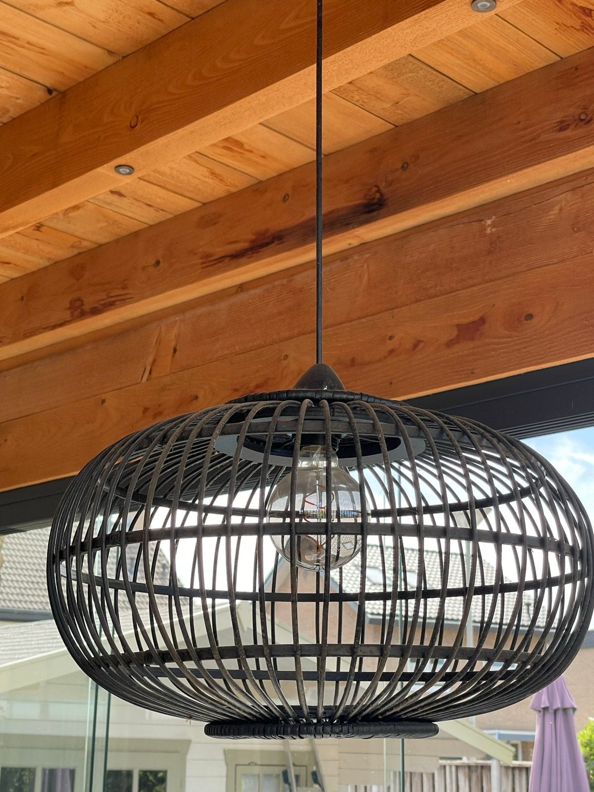 Rotan hanglampen set - Zwart, 2 stuks set €50, Huis en Inrichting, Lampen | Hanglampen, Ophalen, Zo goed als nieuw, Natuurlijk materiaal