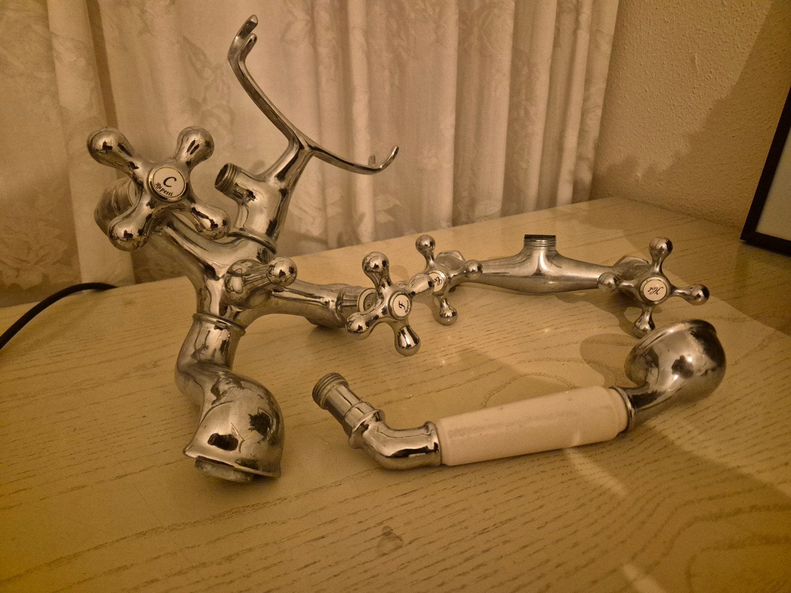 Vintage Chroom Badkraan met Douchekop - Gebruikt, Ophalen of Verzenden, Gebruikt, Chroom, Kraan