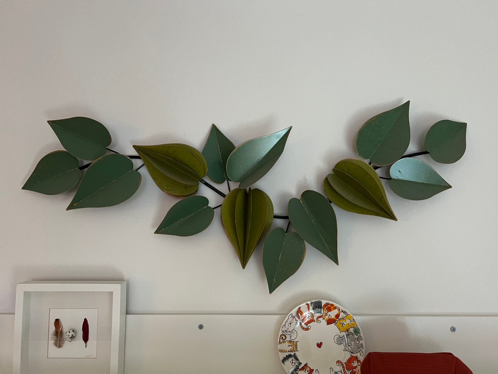 Wandecoratie metalen bladeren groen, Ophalen, Zo goed als nieuw