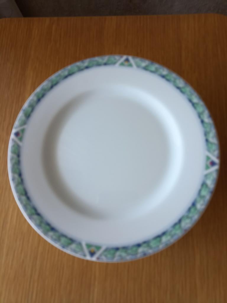 11 Arzberg gebakborden, wit met groenblsuwe rand, Gebruikt, Ophalen of Verzenden, Bord(en), Overige stijlen
