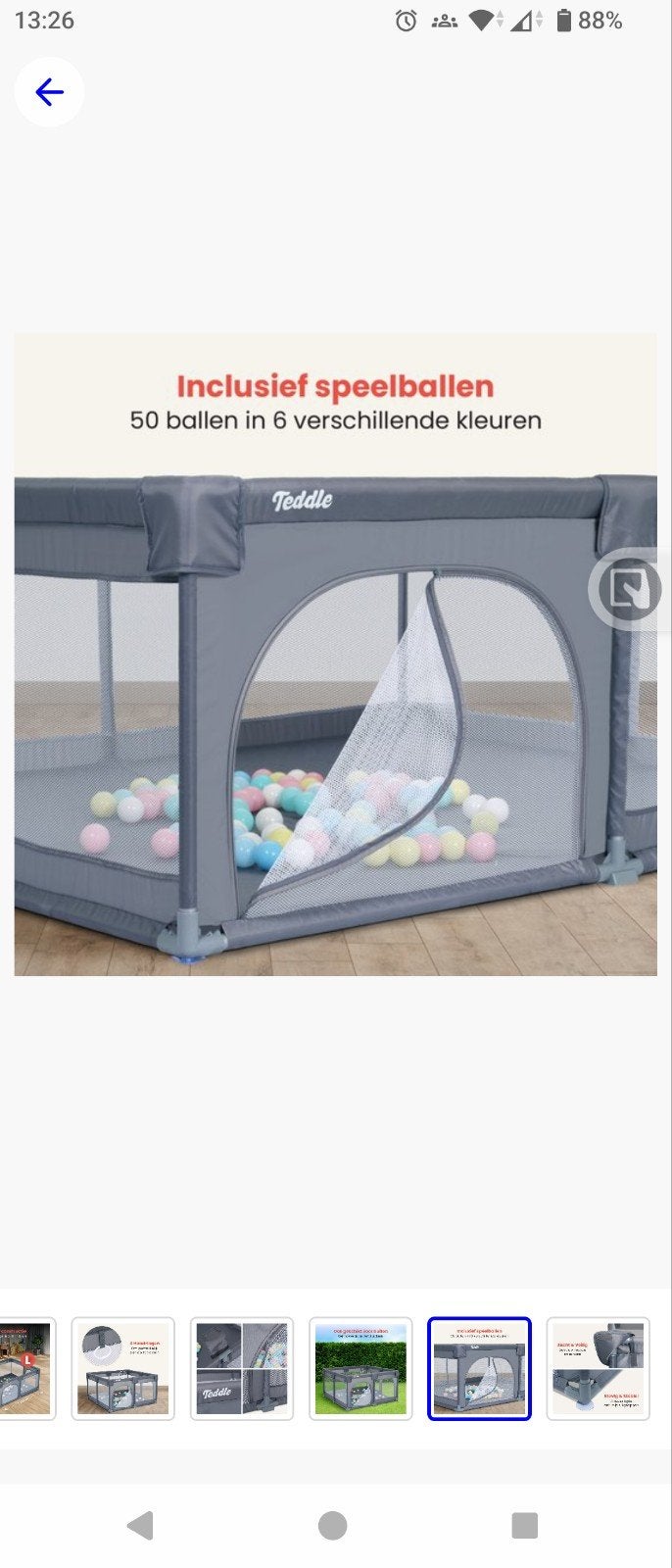 Teddle Box / Speelbox NIET GEBRUIKT 120x120cm met ballen - G, Kinderen en Baby's, Ophalen, Nieuw, Vierkant, Boxkleed