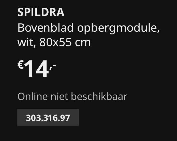 2x IKEA SPILDRA Bovenblad opbergmodule wit 80x55 cm NIEUW, Huis en Inrichting, Ophalen, 50 tot 100 cm, Nieuw, 50 tot 100 cm