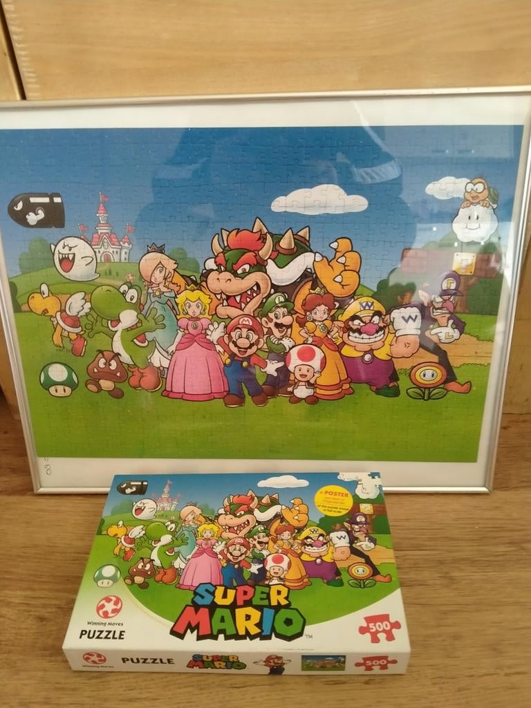 Puzzel super mario compleet 500 st en ingelijst plus doos, Ophalen, Meer dan 50 stukjes, Zo goed als nieuw, 6 jaar of ouder