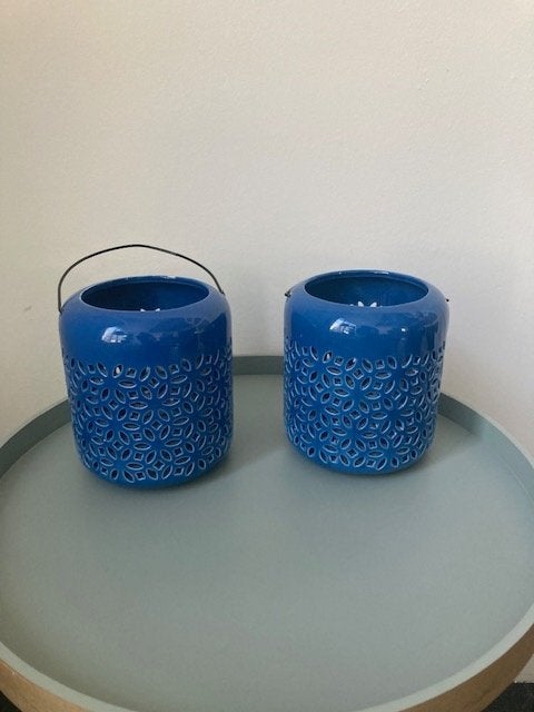 2 mooie windlichten nieuw!., Ophalen, Blauw, Overige stijlen, Nieuw