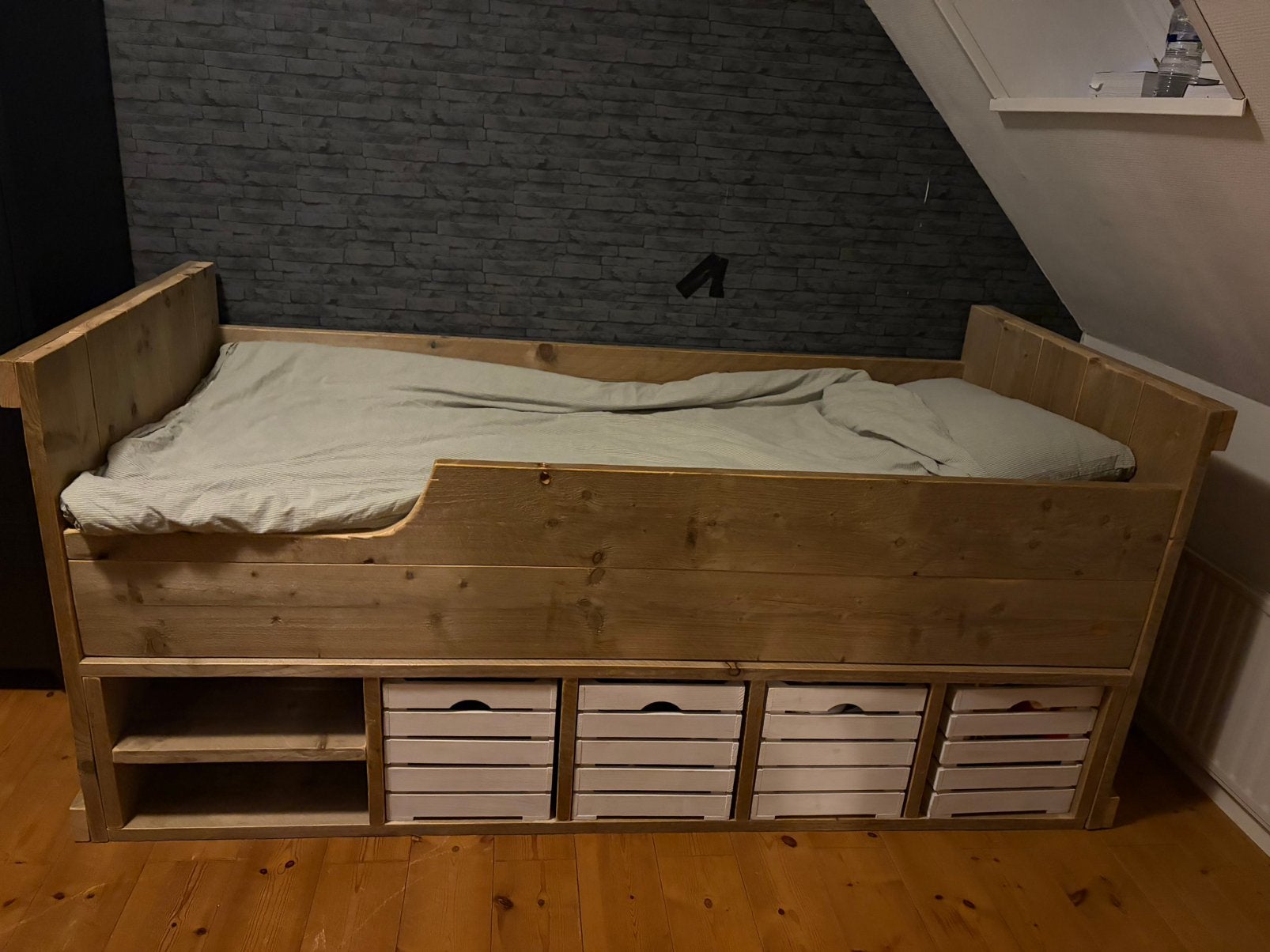 Steigerhout Bed, Huis en Inrichting, 210 cm, Steigerhout, Ophalen of Verzenden, 100 cm