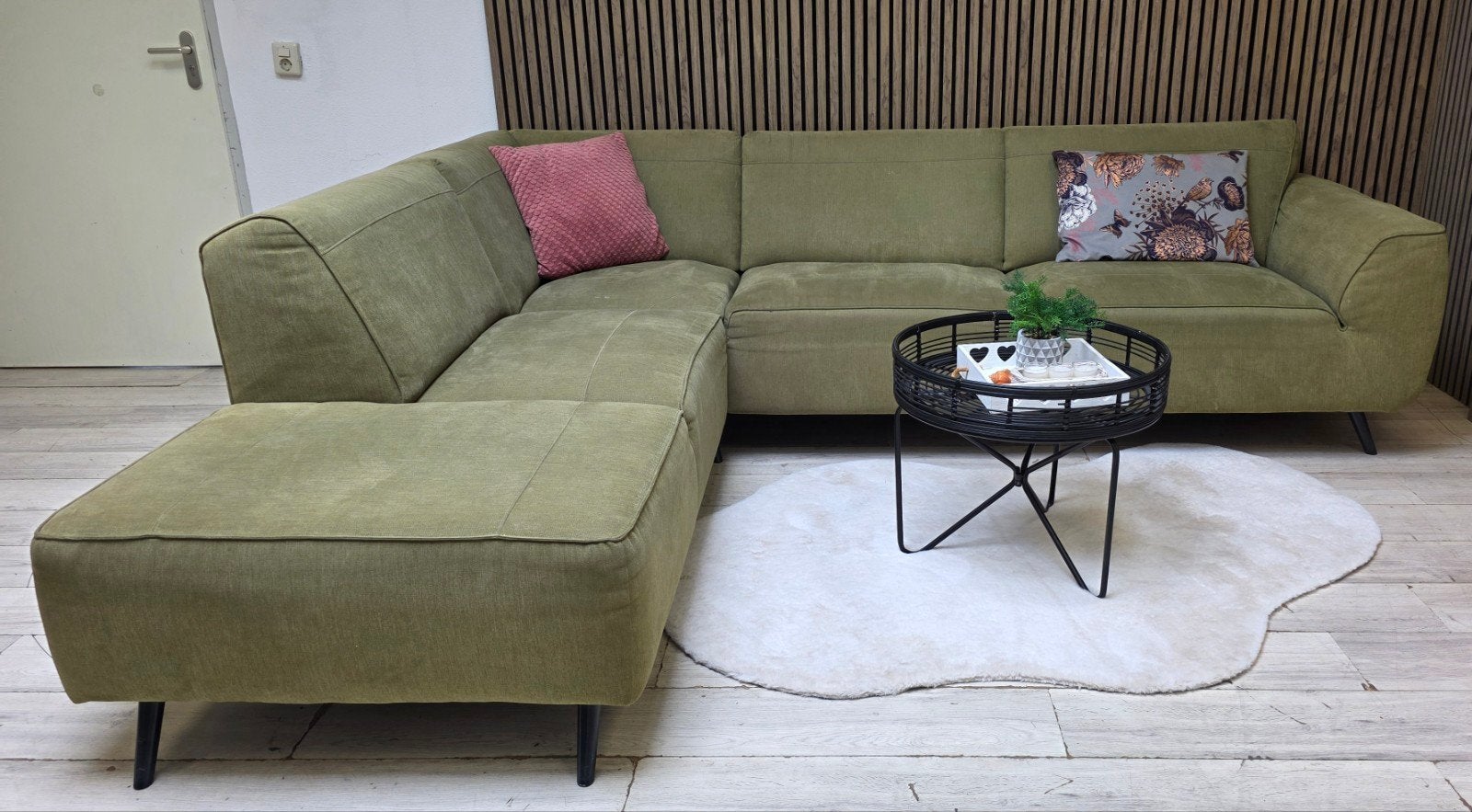 ‼️groene XOOON  hoekbank gereinigd‼️, Ophalen, 150 cm of meer, Vierpersoons of meer, Stof