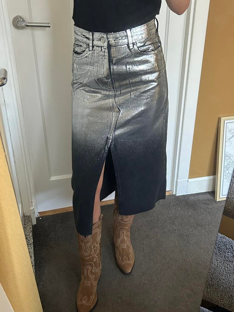 ZARA lange rok zwart/zilver maat XS NIEUW, Nieuw, Ophalen of Verzenden, Maat 34 (XS) of kleiner, Onder de knie