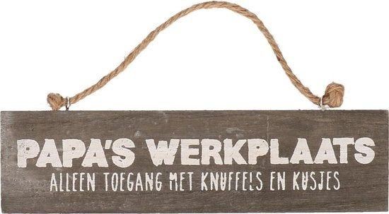 Houten Bord - "Papa's werkplaats", 30 cm, Nieuw, Ophalen of Verzenden, Met afbeelding