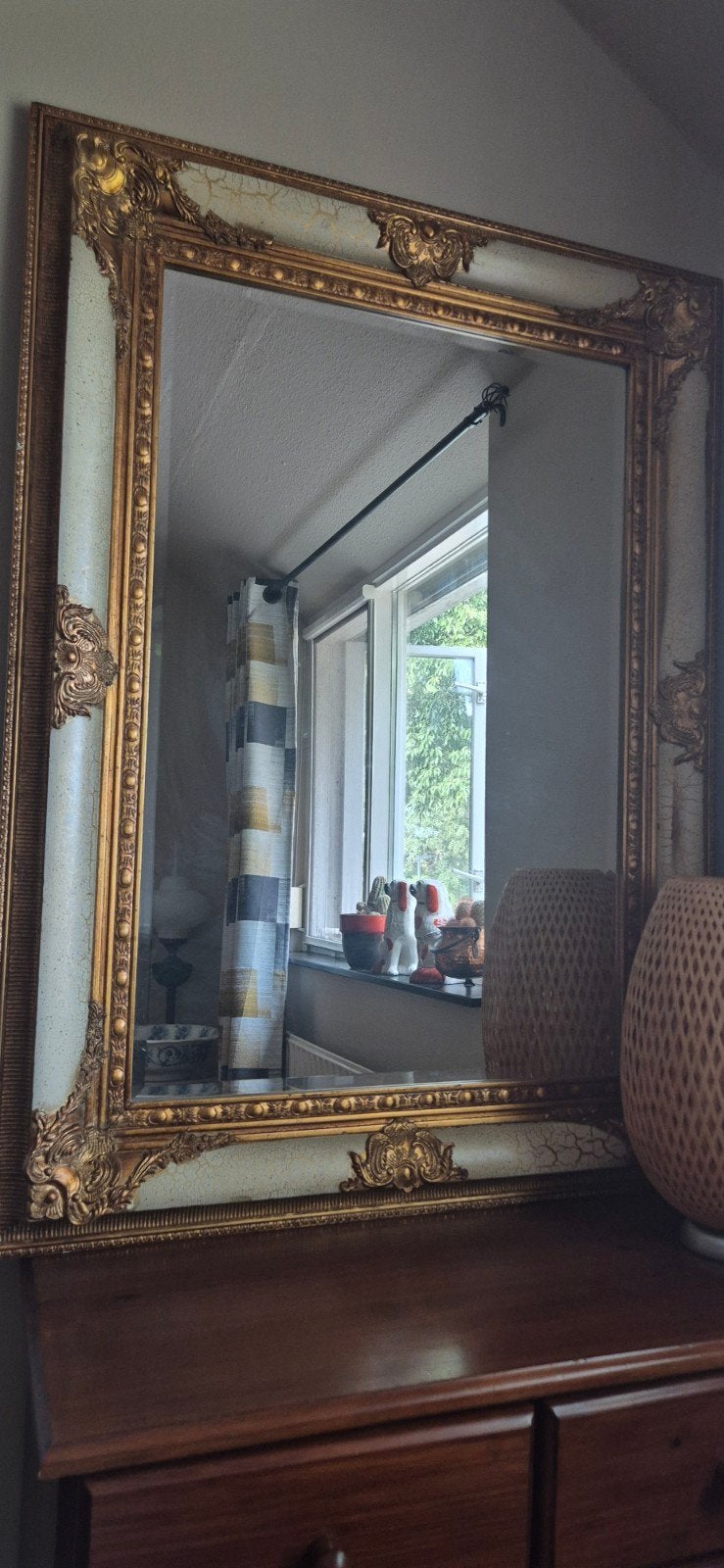 Grote Vintage Barok Spiegel - Goud/Crème Lijst, Antiek en Kunst, Ophalen