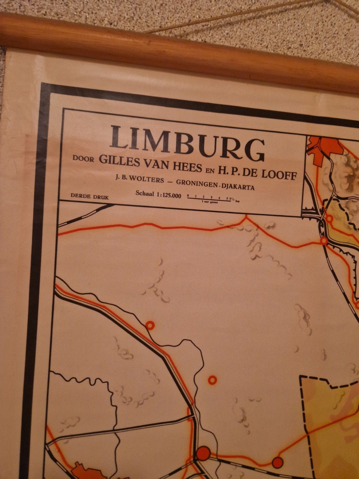 Oude schoolkaart Limburg - J.B. Wolters, Antiek en Kunst, Ophalen, Aardrijkskunde