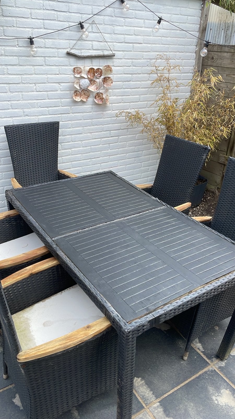 Wicker Tuinset met 5 stoelen en tafel, Gebruikt, Eettafel, 6 zitplaatsen, Ophalen of Verzenden