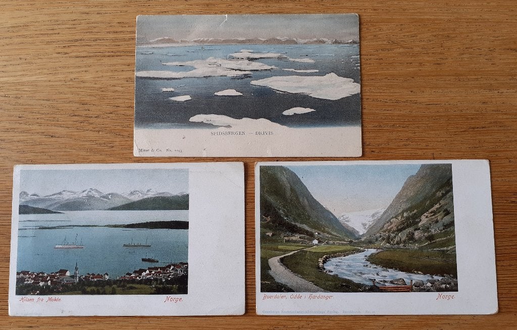 3 antieke ansichtkaarten Noorwegen Spitsbergen begin 1900, Ophalen of Verzenden, Voor 1920, Gelopen, Buiten Europa