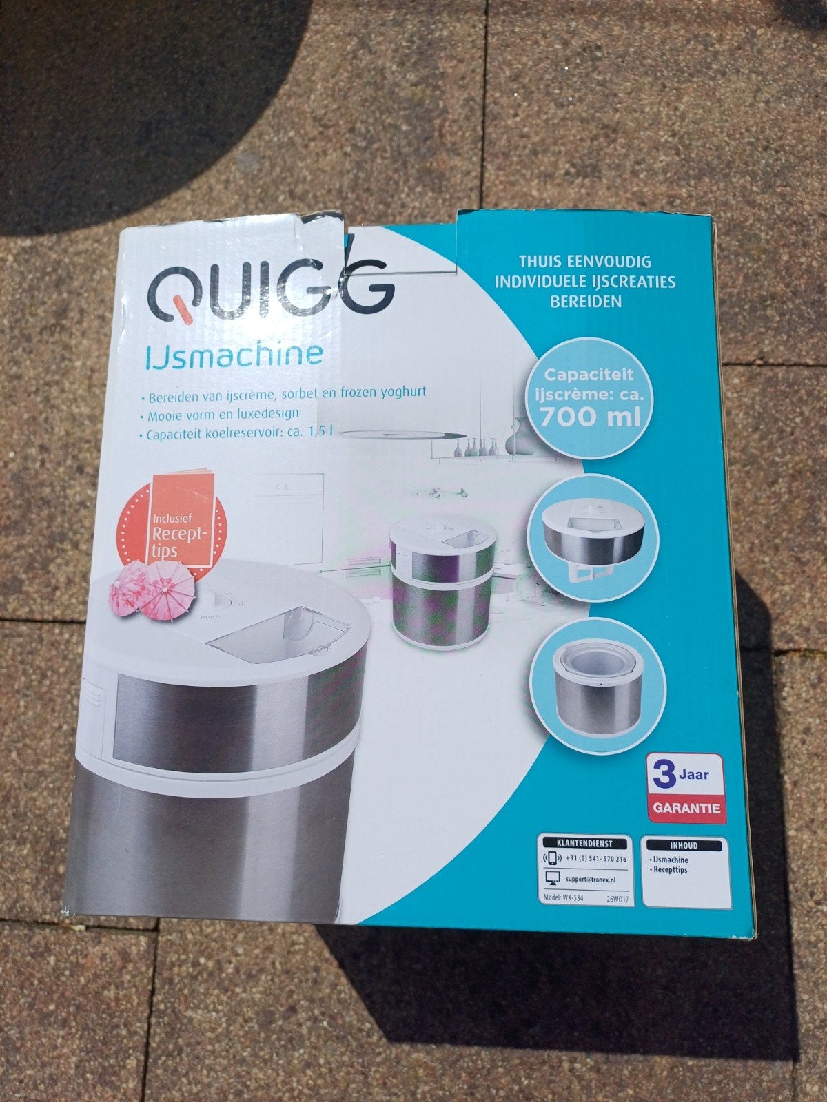Quigg ijsmachine - Zo goed als nieuw, compleet met doos, Witgoed en Apparatuur, Ophalen of Verzenden, Zo goed als nieuw