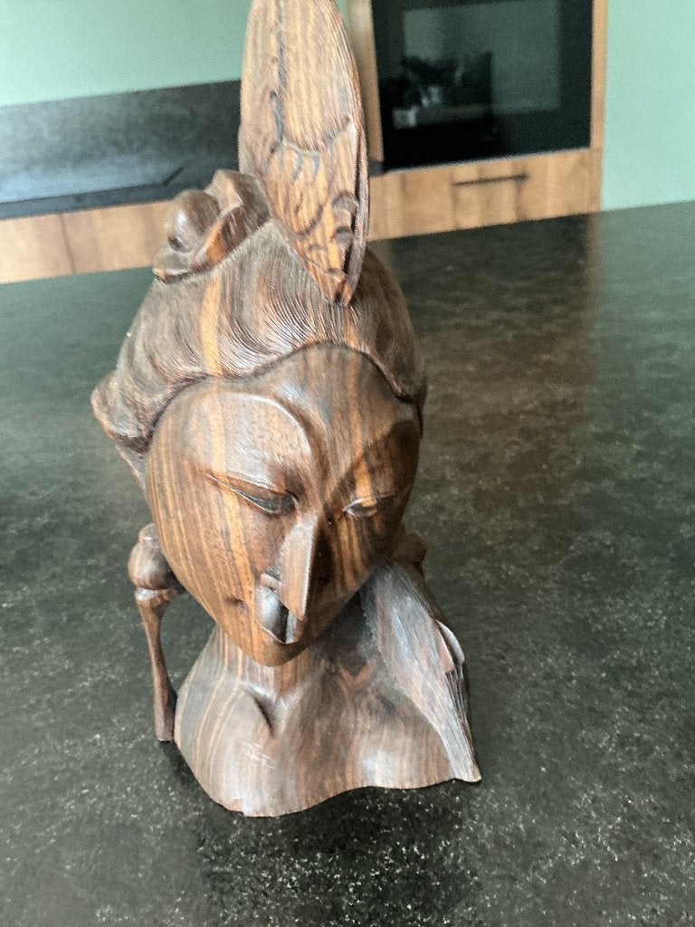 Vrouwen hoofd Houtsnijwerk, Antiek en Kunst, Ophalen, Azië, 20 - 50 cm