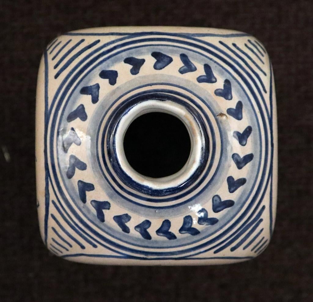 Blauw-witte flesvaas handbeschilderd vogel decor, Ophalen
