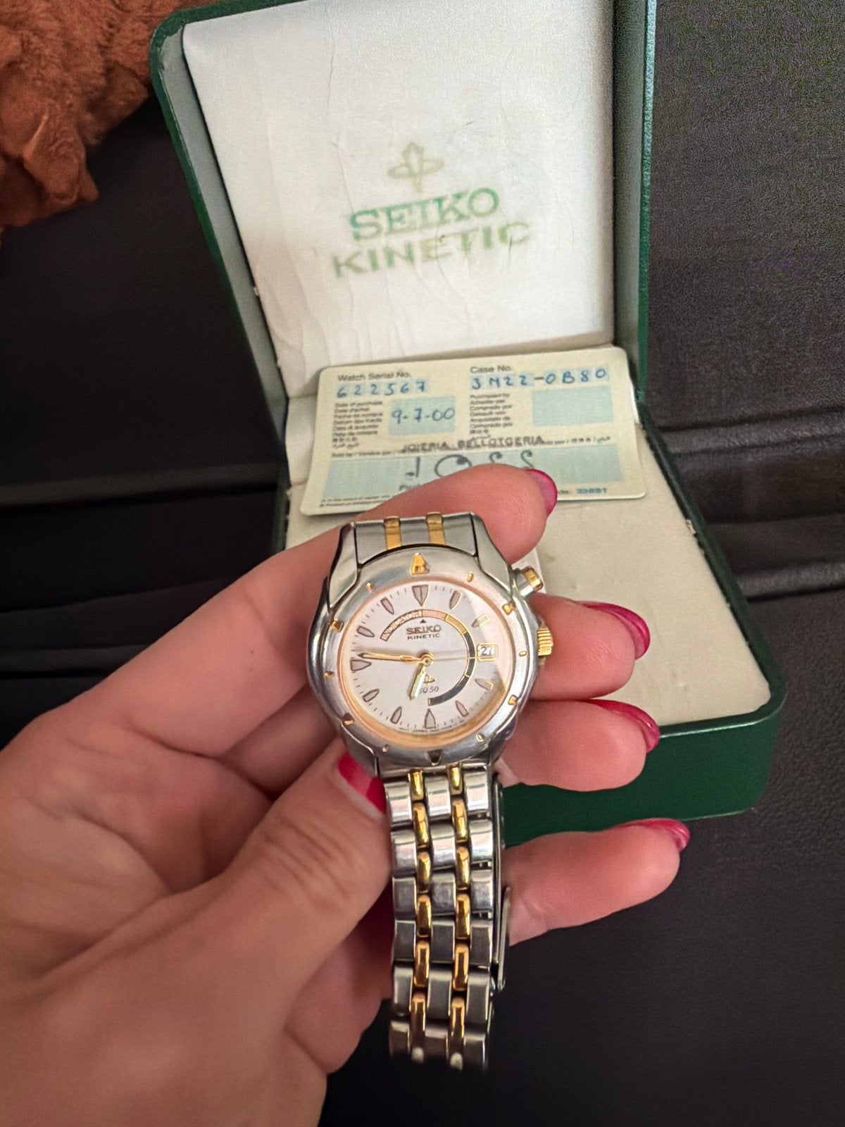 Seiko Kinetic Horloge Kaliber 3M22-0B80 met extra schakels, Seiko, Gebruikt, Staal, Polshorloge