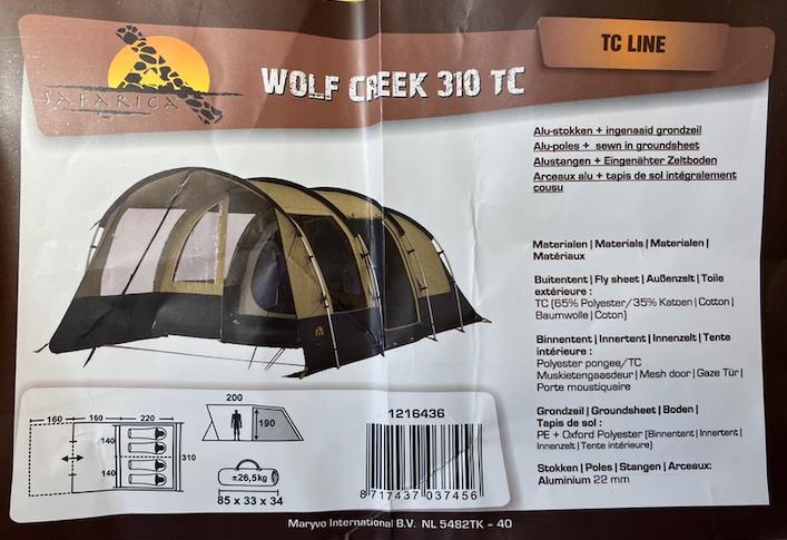 Safarica Wolf Creek 310 TC tent, Ophalen, Zo goed als nieuw, Tot en met 4
