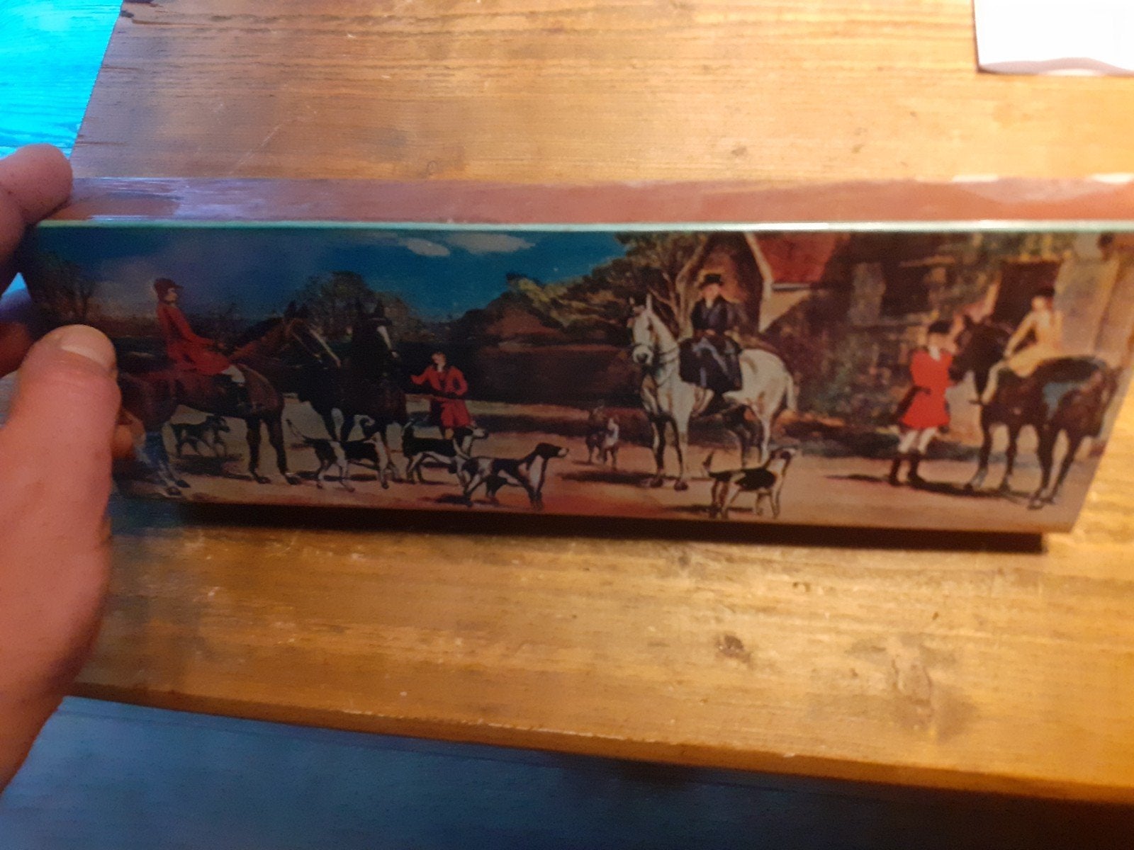 Vintage blikken doos met jachttafereel, Ophalen of Verzenden